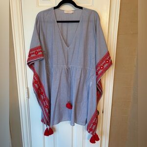Tory Burch Blue and Red Embellished Swim Coverup